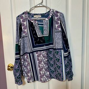 LOFT Purple and Green Paisley Women's Blouse